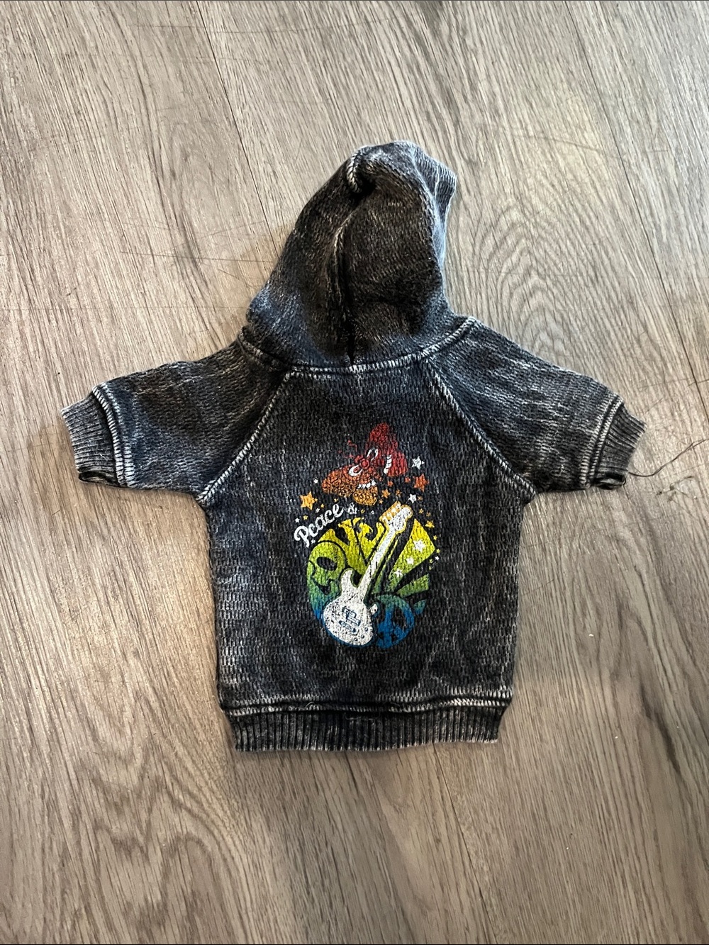 Black Dog Hoodie with Colorful Peace Guitar Graphic